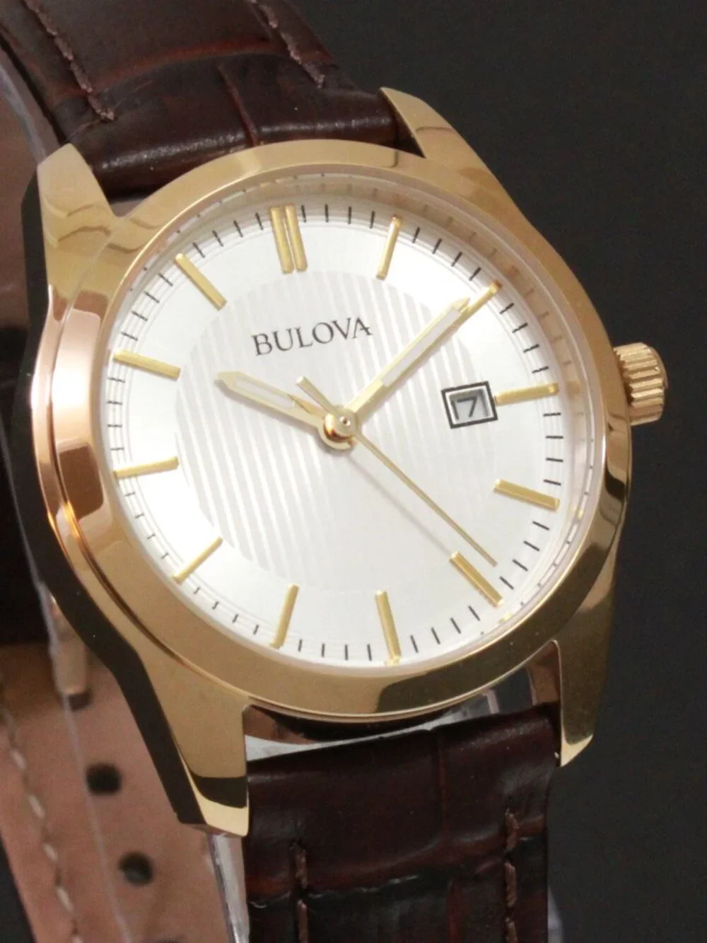 Bulova Classic Collection Ladies Dress Watch Gold Tone Textured Dial 30mm